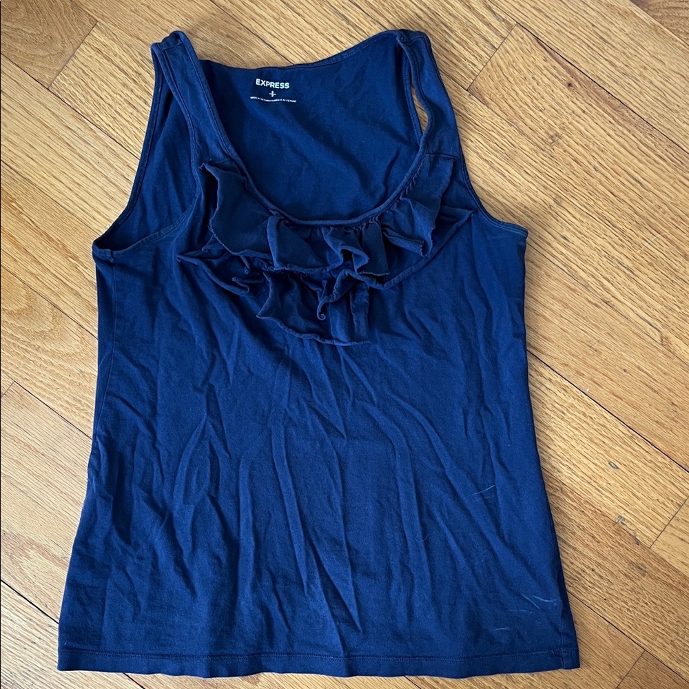 Express Dark Blue Ruffle Tank Top